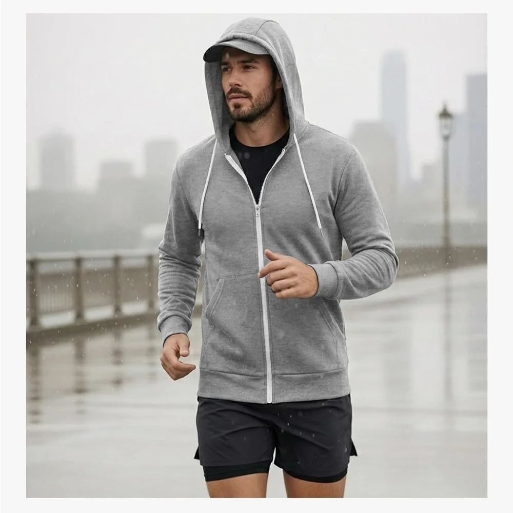 Men's Slim Fit Water-Resistant Zip Up Hoodie Sweatshirt Jacket 049